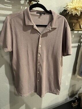 Robert barakett Short Sleeve Button Down Shirt Light Maroon Textured, Men's M